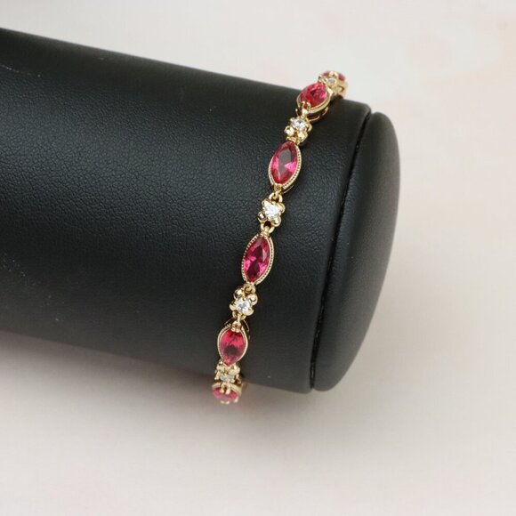 "Elegant Rose Gold Bracelet with Red Marquise & CZ Stone Accents, XPBL0779 - Picture 11 of 12